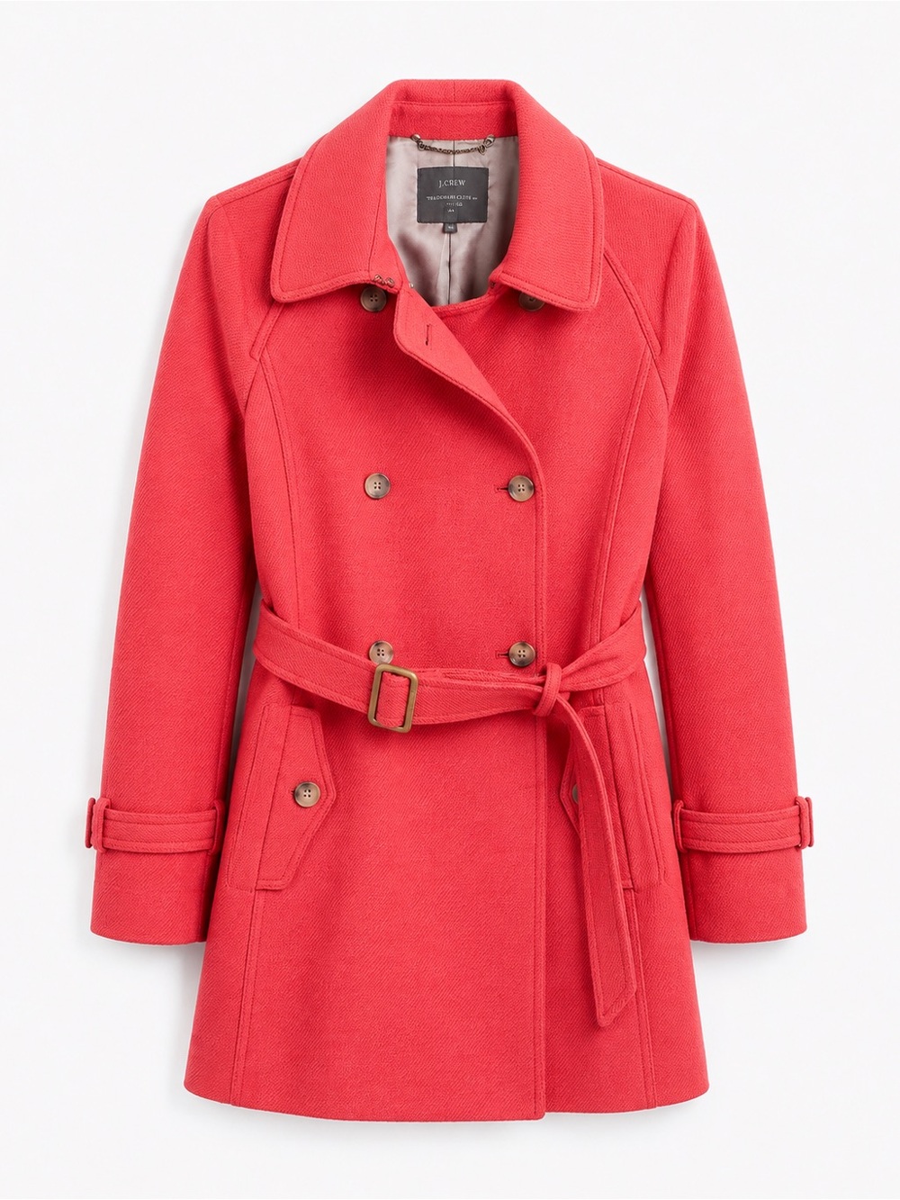 J. Crew Coral Double-Breasted Wool-Blend Trench Coat - Picture 1 of 3
